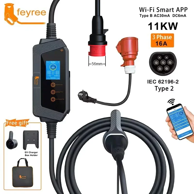 Type 2 Portable Ev Charger 11Kw Cee - Cargador Portátil para Vehículos Eléctricos Feyree